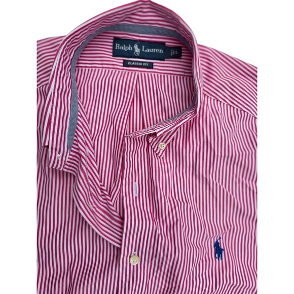 Ralph Lauren Red & White Striped Long Sleeve Button-Down Shirt Classic Fit Size - Picture 3 of 5